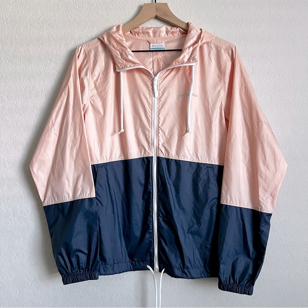 Columbia Flash Forward Windbreaker Hoodie Full Zip Lightweight Pale Pink Navy M - Picture 2 of 10
